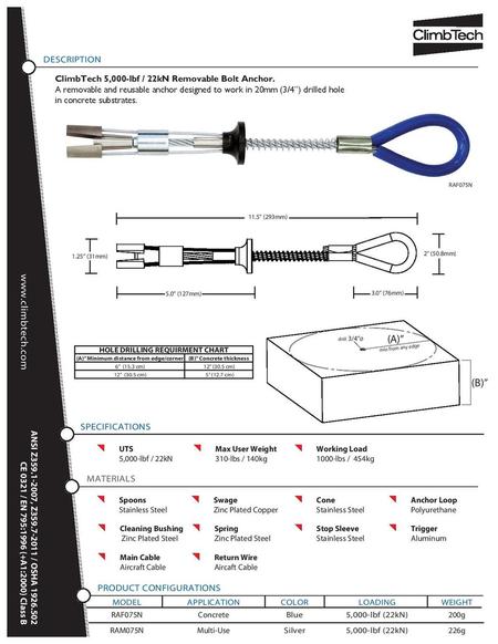 ClimbTech 3/4" MULTI-USE REMOVABLE CONCRETE ANCHOR - Image 2
